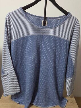 Anne Klein Blue Mixed Print Polka Dot & Striped 3/4 Sleeve top size XL